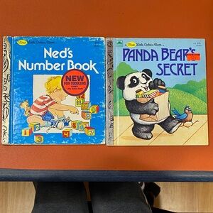 Vintage Little Golden Book Set - Ned's Number Book & Panda Bear's Secret